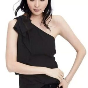 Banana Republic Black One-Shoulder Textured Ruffle Blouse